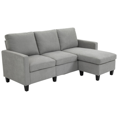 HOMCOM L-Shape Sofa, Modern Sectional Couch with Ottoman, Corner Sofa for Living Room, Light Grey
