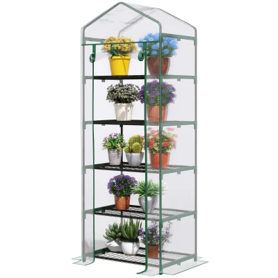 Outsunny 5 Tier Mini Greenhouse, Portable Outdoor Flower Stand with Shelf Clips, Indoor Greenhouse with Steel Frame, Transparent, 27.25" x 19.25" x 76", Clear