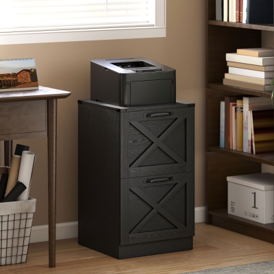 HOMCOM 2 Drawer File Cabinet with Silent Slides, Vertical Farmhouse Filing Cabinet Fits Letter/A4 Size Home Office, Black