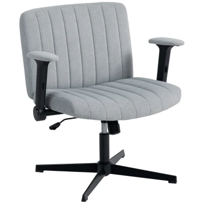 HOMCOM Criss Cross Chair with Flip-up Armrests, Wide Office Chair with Adjustable Height, Tilting, No Wheels, Grey