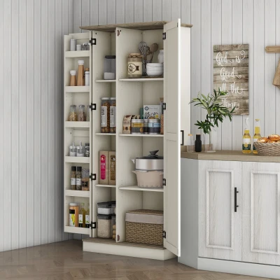 HOMCOM 70" Kitchen Pantry Cabinet with Spice Racks, White