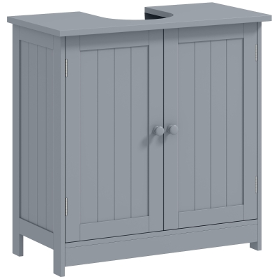 HOMCOM Bathroom Vanity, 24" Pedestal Sink Bathroom Vanity Furniture with 2 Doors and Shelf, Grey