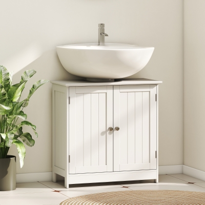 HOMCOM Bathroom Vanity, 24" Pedestal Sink Bathroom Vanity Furniture with 2 Doors and Shelf, White