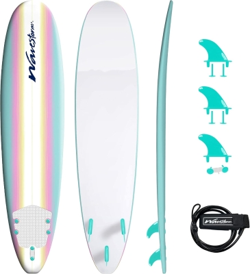 Wavestorm Classic 8ft Soft-Top Surfboard — Soft Foam, 3-Stringer EPS Core, HDPE Slick Bottom