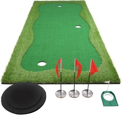 Chriiena Large Golf Putting Green Mat — Professional Indoor & Outdoor Practice Surface with Slope Pad and Movable Cups
