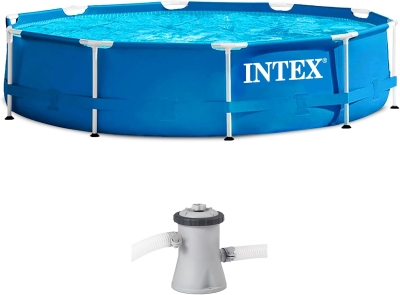 INTEX 28201EH 10ft x 30in Metal Frame Above-Ground Pool Set with 330 GPH Cartridge Pump – Puncture-Resistant 3-Ply PVC – Rust-Resistant Frame – 1,185 Gallon Capacity