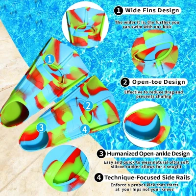 Beginner Kids Swim Fins — Short, Comfortable Flippers for Lap Training (Children, Girls & Boys)