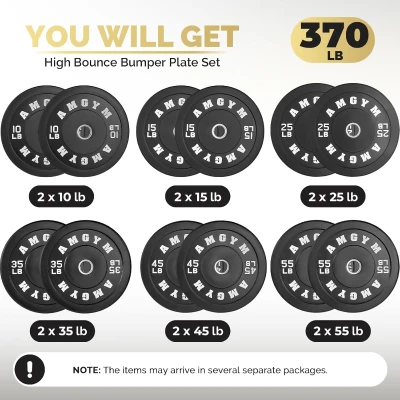 AMGYM 2-Inch Olympic Rubber Bumper Plates Set – Options from 10 to 500 lb, Home Gym Weight Plates in Multiple Colors