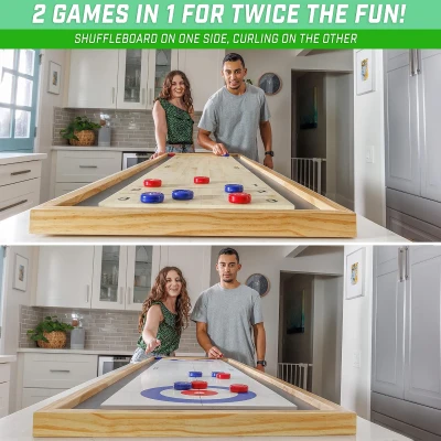 GoSports 6 ft Tabletop Shuffleboard & Curling 2-in-1 Game with 8 Pucks and Carry Tote