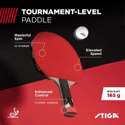 STIGA Pro Carbon Tournament-Level Table Tennis Racket with Carbon Technology — Red & Blue