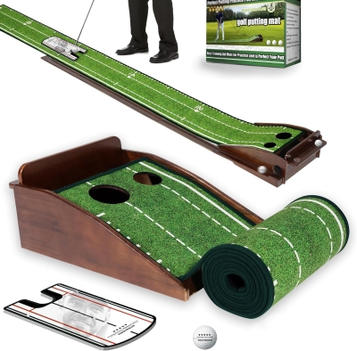 Indoor & Outdoor Putting Green Mat with Automatic Ball Return — Compact Home and Office Putting Practice