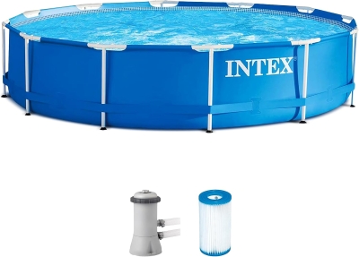 INTEX 28211EH 12ft x 30in Metal Frame Above-Ground Pool Set with 530 GPH Cartridge Filter Pump — 1,718 Gallon Capacity