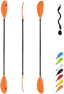 OCEANBROAD 86in/218cm Youth Kayak Paddle — Alloy Shaft, 2-Piece Compact Oar with Leash and Drip Rings