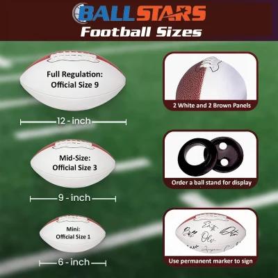 Autograph Blank Full-Regulation Football - 12"" Display Ball, Official Size 9 with Two White Signing Panels