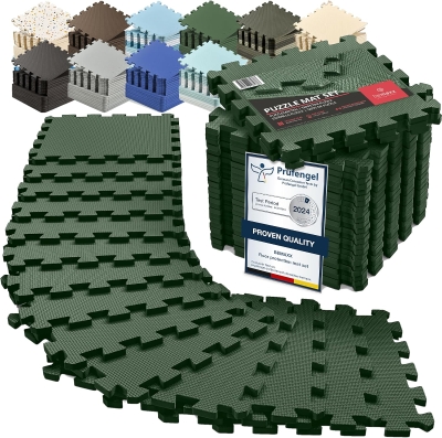 bemaxx 18-Piece EVA Interlocking Gym Floor Tiles (12.6"" x 12.6"" x 0.4"") with Edge Pieces — 18 sqft Protective Exercise Flooring for Home, Garage, Treadmill & Play Areas