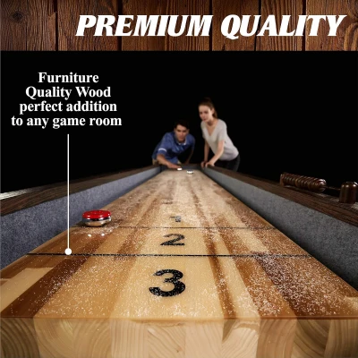 Barrington 12-Foot Rustic Shuffleboard Table with Cabinets - Classic Arcade Collection with Puck Sets, Preassembled Playfield