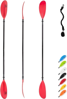 OCEANBROAD Kayak Paddle — 2-Piece Aluminum Shaft with Fiberglass-Reinforced PP Blades, 86/90.5/95 in (218/230/241 cm) with Bungee Leash