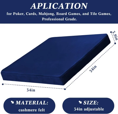 Frienda Blue Felt Game Table Cover 34"" x 34"" x 4"" – Foldable Tablecloth for Card Games, Mahjong, Jigsaw Puzzles and Board Games (Table Not Included)