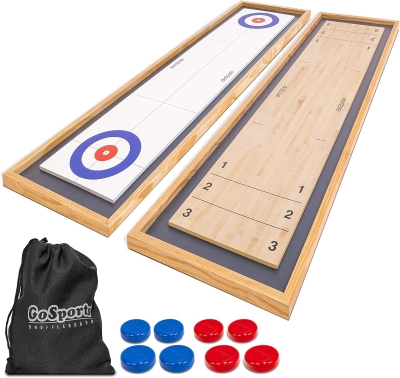 GoSports 6 ft Tabletop Shuffleboard & Curling 2-in-1 Game with 8 Pucks and Carry Tote