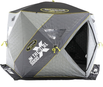 CLAM 14471 Jason Mitchell X5000 9 ft Thermal Hub Shelter - Portable 4-6 Person Ice Fishing Tent with Anchors and Carry Bag