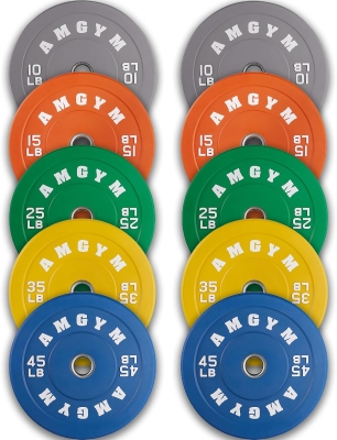 2-Inch Olympic Bumper Plates Set (10–500 lbs Options) — Natural Rubber Barbell Weights for Home Gym, Strength Training & Weightlifting, Color-Coded