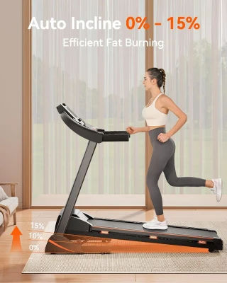 Home Treadmill with 0–15% Auto Incline, 3.0 HP Folding Treadmill for Running & Walking, 300 lb Capacity, Bluetooth & Pulse Monitor