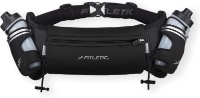 Fitletic Hydra 16 Hydration Running Belt for Men & Women with 2 x 8oz Quick-Flow Bottles — Patented Bounce-Free Neoprene Pouch Fits All Phones