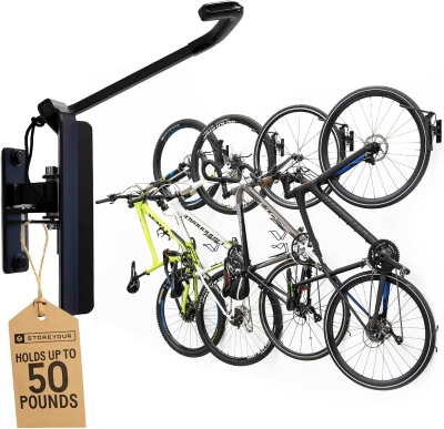 StoreYourBoard 120° Swivel Wall Bike Rack — Vertical Garage Mount with Adjustable Stopper, Space-Saving Hanger for Kids Bikes, BMX & More
