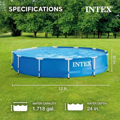 Intex Metal Frame Round Above-Ground Family Pool, 12 ft x 30 in, Blue — for Ages 6 and Up