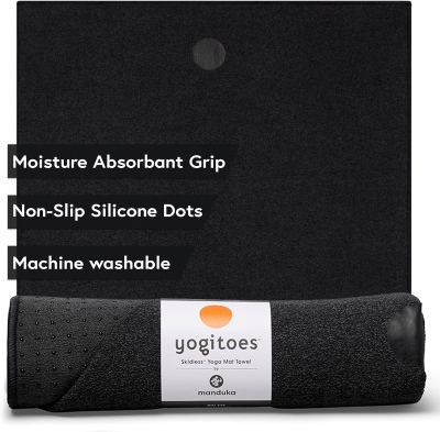 Yogitoes by Manduka Hot Yoga Mat Towel — 72"" Onyx Thin Lightweight Quick-Dry Towel with Rubber Grip Dots (262023001)