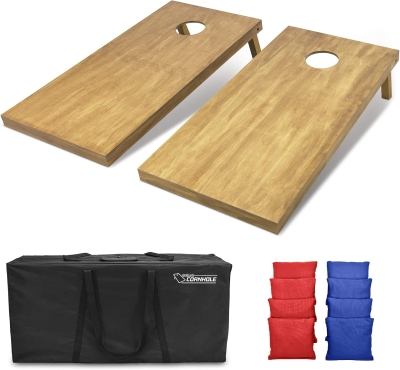 GoSports Regulation 4' x 2' Solid Wood Cornhole Boards Set with Light Brown Stain, Includes Carrying Case & Bean Bags