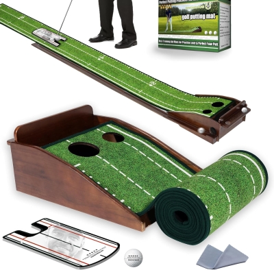 Dachenus Indoor/Outdoor Putting Green Mat with Automatic Ball Return – Two-Hole Practice Mat for Home, Office and Yard
