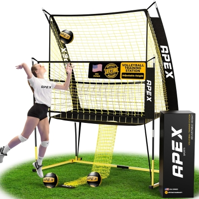 Apex Sports Volleyball Training System — Sturdy, Adjustable & Portable Net for Improving Accuracy, Timing and Technique — Easy Assembly for Indoor/Outdoor Practice
