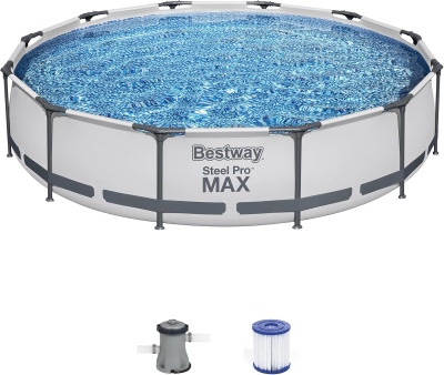 Bestway Steel Pro MAX 12 ft x 30 in Round Metal-Frame Above-Ground Pool Set — Includes 330 GPH Filter Pump