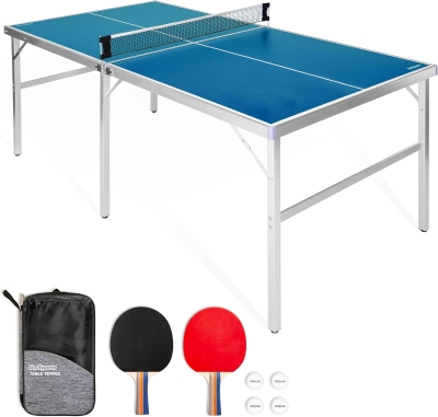GoSports Mid-Size 6'x3' Portable Table Tennis Set - Red or Blue with Net, 2 Paddles & 4 Balls - Indoor/Outdoor