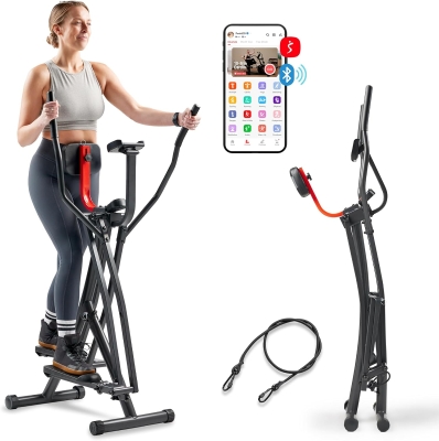 Sunny Health & Fitness Smart Air Walk Elliptical — Foldable 30-inch Stride Cardio Glider with Bluetooth SunnyFit App, Adjustable Resistance