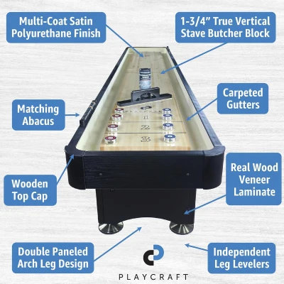 Playcraft Georgetown Shuffleboard Table with Built-In Storage Cabinet, Matching Abacus, 8 Pucks, Brush & USA Speed Wax - Pro Climate Adjusters - Hand-Stained Burnished Finish