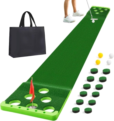 Golf Putting Game Set with Front Borders — Indoor/Outdoor Foldable Putting Pong Mat with 4 Balls, Carry Bag, 2 Flags & Cups for Parties, Backyard & Office
