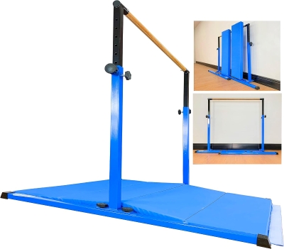 MARFULA 5FT/4FT Gymnastic Kip Bar Set with Mat — 4 ft Inner Width, Adjustable 36–60 in, Professional Home & Club Training