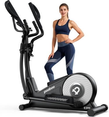 pooboo Home Elliptical Machine — 16-Level Magnetic Resistance, Ultra-Quiet Drive, 15.5in Stride, LCD Monitor, 350 lb Capacity
