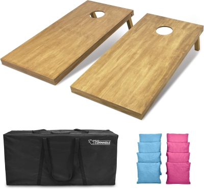 GoSports Regulation Size 4' x 2' Wooden Cornhole Board Set in Light Brown - Carry Case and Bean Bags Included