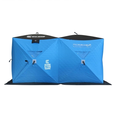 CLAM Double-Hub Portable Ice Fishing Thermal Shelter with Anchors, Tie Ropes and Carry Bag