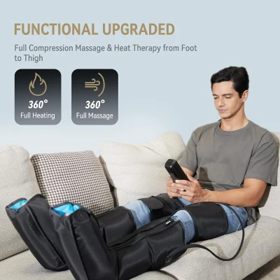 FIT KING Upgraded Air Compression Leg & Foot Massager with Heat, Built-in Pressure Sensor and LCD Display — Full Leg Relief for Circulation, Swelling, Edema & RLS