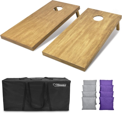 GoSports 4 ft x 2 ft Regulation Wooden Cornhole Boards Set with Light Brown Finish - Includes Carrying Case & Bean Bags