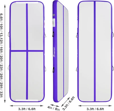 FBSPORT Inflatable Air Gymnastics Track – 16ft (197"" x 39"" x 3.9""), 4/8-inch Inflatable Training Mat with Electric Pump for Home, Training, Cheerleading, Yoga and Water Use
