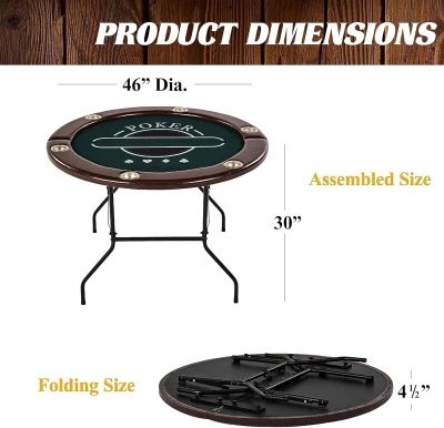 Barrington Round Portable Poker Table for 6 — Dark Green Velvet Play Surface, Faux-Leather Rails, Includes Chips, Cards and Dealing Shoe