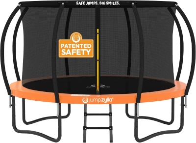 JUMPZYLLA 8FT–16FT Outdoor Trampoline with Enclosure & Ladder, ASTM F381-16 Approved for Kids and Adults, Rust-Resistant Frame