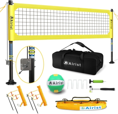 Heavy-Duty Outdoor Volleyball Net Set with Steel Anti-Sag System, Adjustable 42mm Aluminum Poles, Professional Regulation Net and Carry Bag