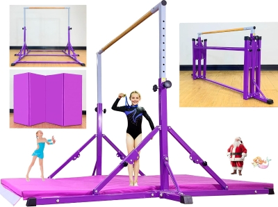 Marfula Foldable Gymnastics Kip Bar for Kids & Teens (Ages 3-25) - 5Ft/8Ft Base, 4Ft Width, 5Ft Adjustable Height - Professional Training Equipment for Home & Club