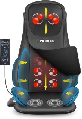 Snailax Shiatsu Neck & Back Massager Pad with Heat, Compression and Height-Adjustable Neck Rollers — Seat Massager with Vibration for Full-Body Relief, Gift for Men and Women
